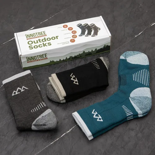Vista 14 de innotree 3 Pack Men's Merino Wool Hiking Socks, Micro Crew Cushioned Hiking Walking Thermal Moisture Wicking Trekking Socks