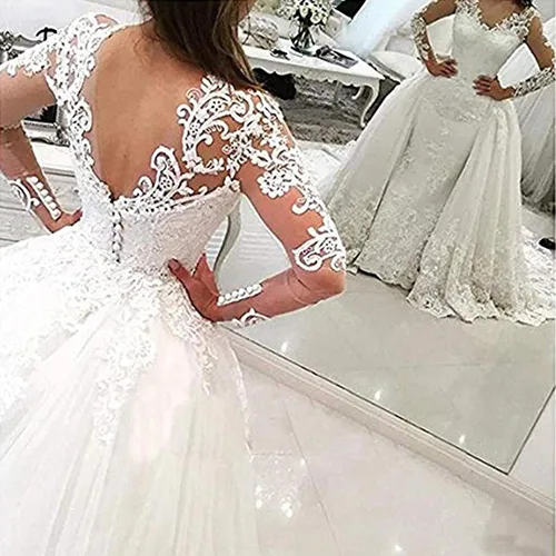 Vista 2 de Vestido de novia para mujer, vestido de novia de manga larga, vestido de novia de encaje, vestido de novia desmontable