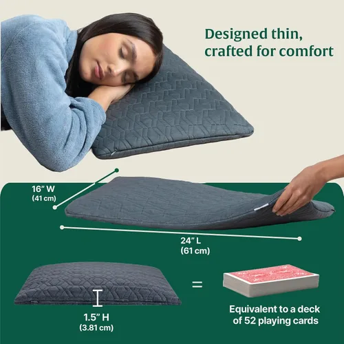 Vista 2 de The White Willow Almohada de cama de espuma viscoelástica ultrafina para dormir, gel de enfriamiento delgado, almohada ortopédica para aliviar