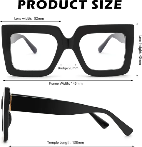 Vista 4 de Gafas de luz azul de gran tamaño para mujer, marco cuadrado grueso, elegantes gafas sin receta