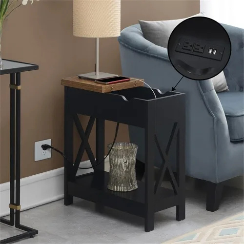 Vista 6 de Convenience Concepts Oxford - Mesa auxiliar abatible con estación de carga de 23.75 pulgadas, moderna mesa de sala de estar con puertos USB y tomas