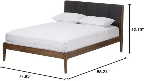 Vista 3 de BOWERY HILL Cama King de tela Mid-Century con plataforma en gris/marrón nogal