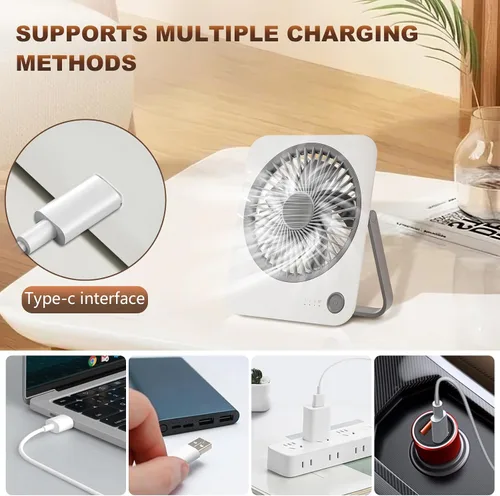 Vista 5 de Ventilador de viaje recargable, ventilador personal ultra delgado y silencioso para crucero de 4 velocidades, plegado en 180°, refrigeración