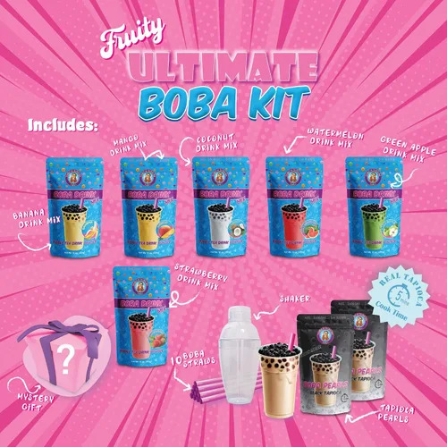 Vista 3 de Kit para preparar té de burbujas (boba), para 60+ bebidas y 6 sabores; incluye bolitas boba, tazas, mezclador y popotes