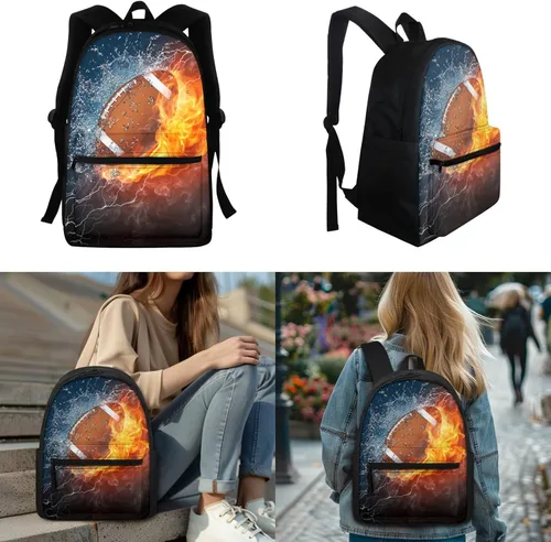 Vista 118 de FOR U DESIGNS Fuego baloncesto impreso niños escuela mochilas viaje mochila libro bolsa
