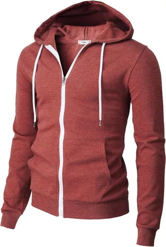 Vista 50 de H2H Sudadera con capucha y cremallera para hombre, ligera, de manga larga, básica, ajustada, de algodón, con bolsillo Cmohol048-gris