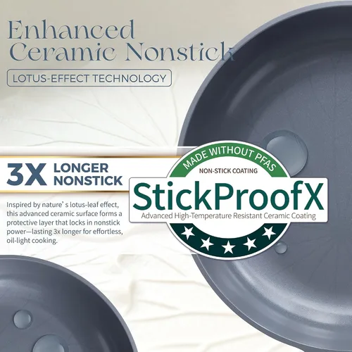 Vista 4 de PRICUSIS Sartén antiadherente de cerámica, inducción de 8+12 pulgadas, compatible con mango Stay Cool, PTFE PFAS saludable y sartén para tortilla