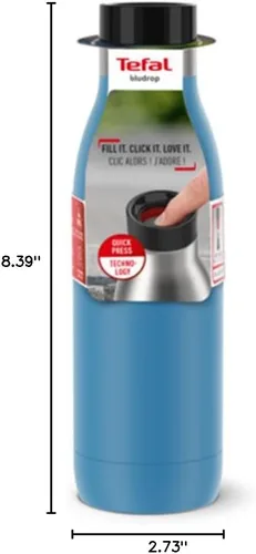 Vista 10 de TEFAL BLUDROP Botella de agua reutilizable, botella de acero inoxidable reutilizable, bebidas frías y calientes, apta para lavavajillas, a prueba