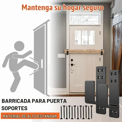 Vista 2 de Soportes de barricada de puerta de 2 x 4 resistentes, 2 piezas, soportes para barra de puerta, para seguridad en el hogar, color negro