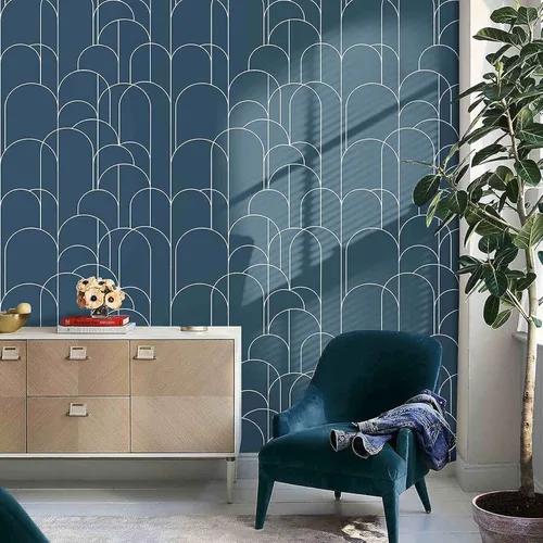 Vista 3 de LXCREAT Papel tapiz azul despegar y pegar, papel tapiz geométrico moderno, 17.71 in X 118 in, papel de contacto autoadhesivo removible mate, fácil