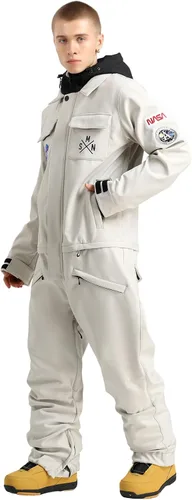 Vista 3 de GSOU SNOW Ski Suit Men Snowsuit One Piece Ski Outfits Jumpsuit Jackets Beige
