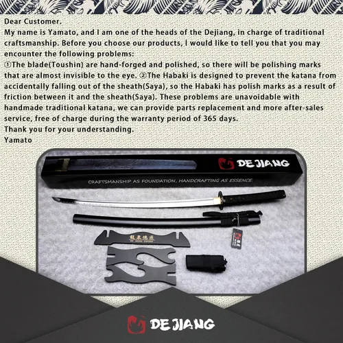Vista 2 de Katana Real Samurai Sword, Handmade Japanese Swords Full Tang 1060 1090 T10 Carbon Steel, for Training, Collecting, Dojo, Lovers of Japanese Culture