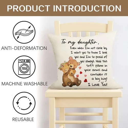 Vista 7 de RABUSOFA Funda de almohada de 18 x 18 pulgadas con texto en inglés "To My Daughter", funda de cojín de cumpleaños de mamá papá