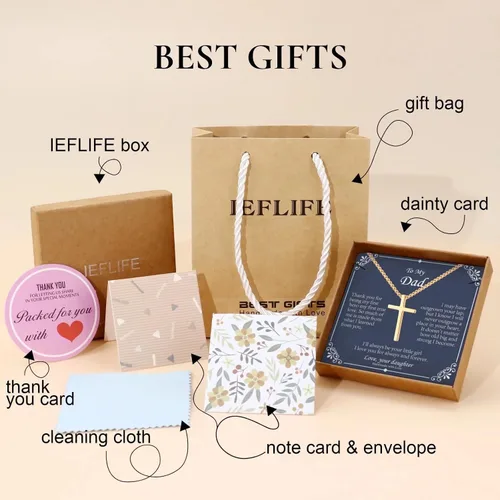 Vista 7 de IEFLIFE Collares de cruz, regalos para hombres, collar de cruz de plataoronegro, cadena con colgante de cruz para hombres, día del padre, Navidad