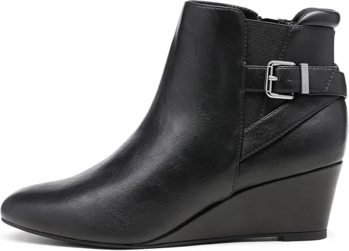 Vista 3 de DREAM PAIRS Botines negros de tacón de cuña para mujer