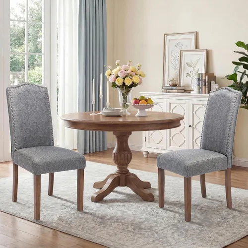 Vista 27 de Juego de 2 sillas de comedor tapizadas modernas y elegantes para cocina Beige