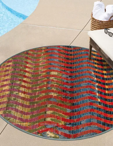 Vista 15 de Unique Loom - Alfombra colección de círculos abstractos, de transición para interiores y exteriores, beige, Polipropileno, Púrpura (Multi/Purple)