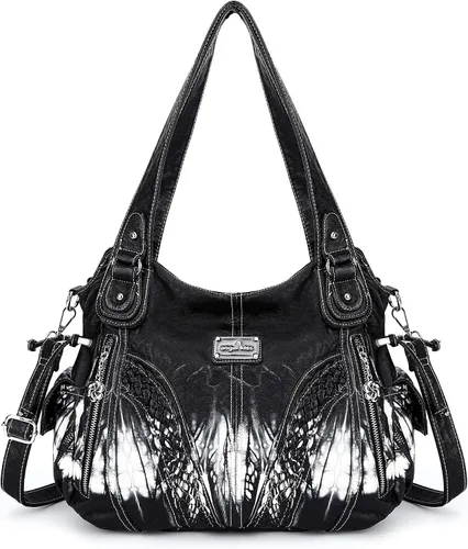 Vista 10 de Carteras y bolsos de mano para mujeres, bolso tote de moda, bolsos de hombro con asa superior, carteras tipo satchel de cuero sintético lavado