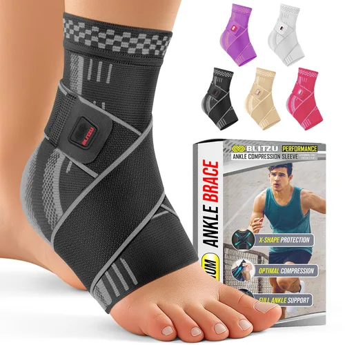 Vista 10 de BLITZU Tobillera para mujeres, hombres, alivio de la fascitis plantar, tendinitis de Aquiles, soporte para esguince de pie, manga de compresión