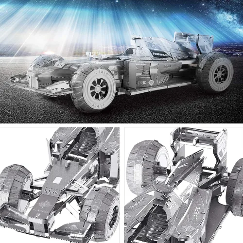Vista 2 de Piececool Rompecabezas de metal 3D, kits de modelo de coche de fórmula plateada, kits de autos de modelo de metal 3D para construir para adultos
