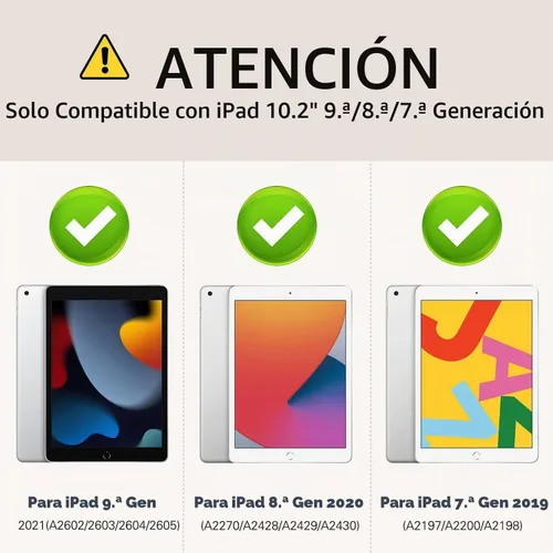 Vista 2 de BMOUO Funda para iPad de 9ª/8ª/7ª generación -10.2 pulgadas 2021/2020/2019 con protector de pantalla, soporte giratorio de 360º correa de mano