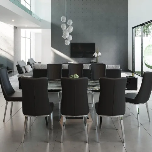 Vista 4 de ZURI Modern Norma Silla de comedor - Negro con base de acero inoxidable pulido