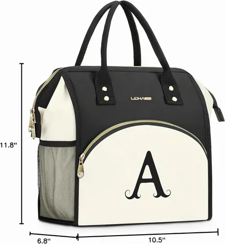 Vista 9 de Bolsa de almuerzo personalizada para mujer, elegante, reutilizable, aislada, con iniciales, para amiga, grande, de apertura ancha, resistente al