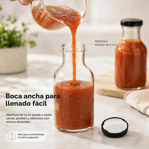 Vista 3 de Kingrol Paquete de 16 botellas de 8 onzas para salsa picante con tapas de rosca a prueba de fugas, botellas de vidrio de boca ancha con tapas