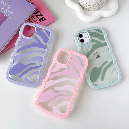 Vista 7 de DEFBSC Compatible con iPhone 11, bonita funda protectora con forma de marco de onda rizada, diseño artístico de parachoques para teléfono