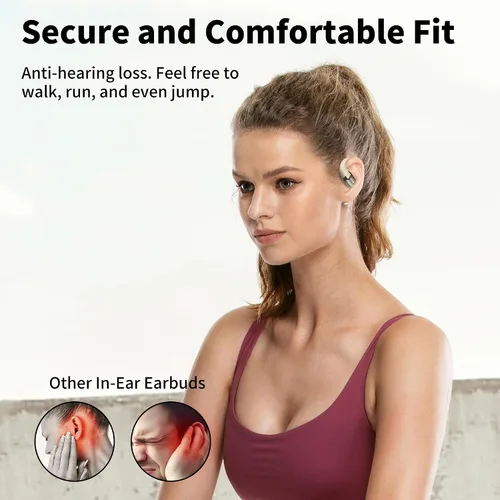 Vista 7 de BUGANI Auriculares de oreja abierta, Bluetooth 5.2 Auriculares de oreja abierta con micrófono, conversación clara ENC, sonido estéreo inmersivo