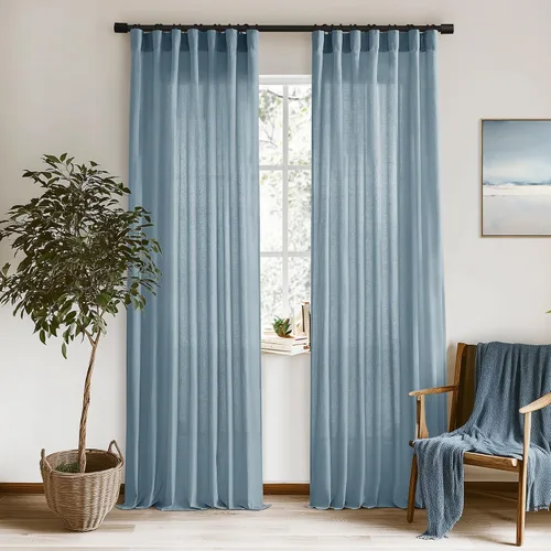 Vista 12 de XTMYI - Cortinas transparentes de 54 pulgadas de largo, juego de 2 paneles para baño, cortinas cortas de lino y algodón con semi privacidad