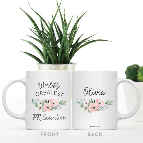 Vista 2 de Andaz Press Taza de café personalizada de 11 onzas, taza ejecutiva de relaciones públicas más grande del mundo, flor de anémona rosa, 1 paquete