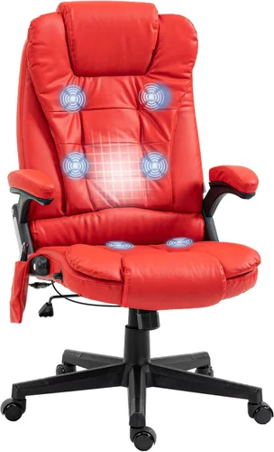 Vista 10 de HOMCOM, silla de oficina ejecutiva, ergonómica, piel sintética, con calor, masaje vibratorio., Cuero, Crema