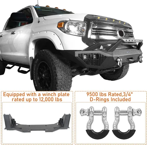 Vista 5 de Hooke Road Parachoques delantero de acero con winchi para Tundra de Toyota 2014 2015 2016 2017 2018 2019 2020 2021