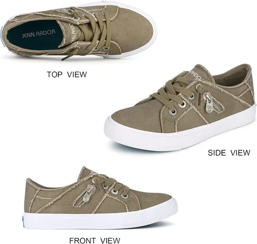 Vista 3 de JENN ARDOR Slip-On Sneakers Women's Walking Shoes Dressy Casual Canvas Sports Tennis Loafers Retro Fashion Comfortable Zipper Decor Flats