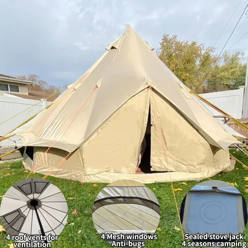 Vista 4 de DANCHEL OUTDOOR Yurta portátil B2 con gato de estufa para vivir todo el año, tienda de campaña Campana para 4/6 personas, equipo familiar de camping