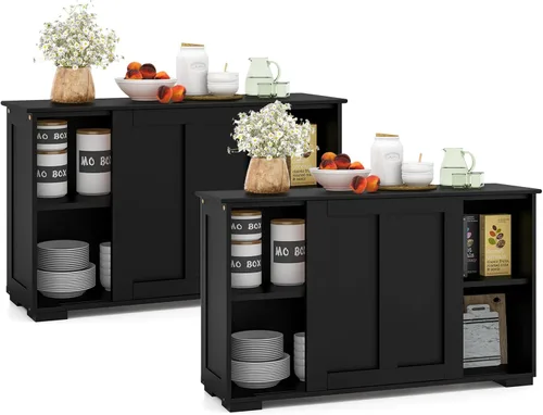 Vista 2 de Aparador de buffet compacto de 42" con puertas correderas de madera y estante ajustable