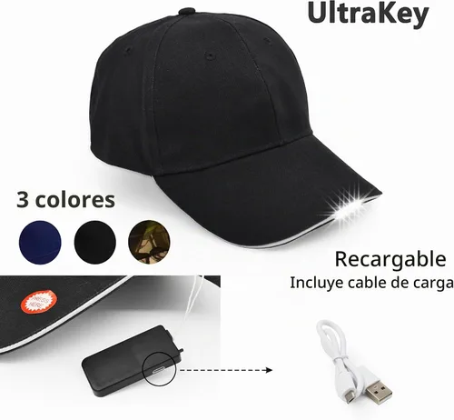 Vista 2 de Hands Free Rechargeable LED Baseball Cap Hat for Outdoor Hip Hop Party Holiday negro (Rechargeable Black)