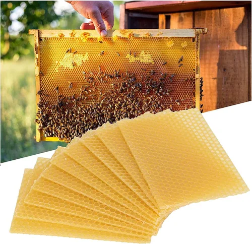 Vista 5 de ZYAMY 10 hojas de cera de abejas de 5.1 x 3.5 pulgadas, marco de cera de colmena natural, equipo de apicultura para artesanía, fabricación de velas