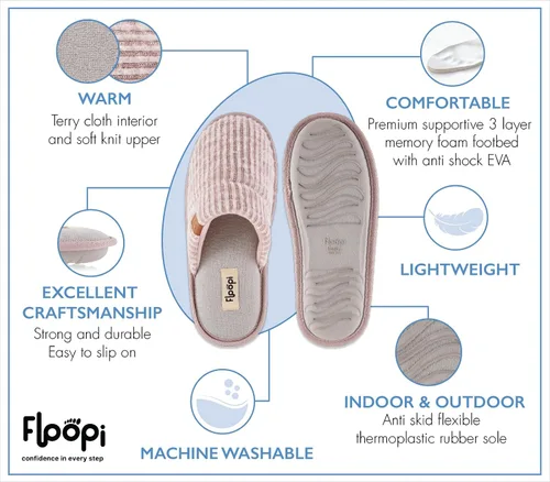 Vista 3 de Floopi House Slippers for Women, Soft Upper Jersey Lining, Closed Back Women Slipper, Multiple Layered Comfy Memory Insole Foam with Terry Outsole