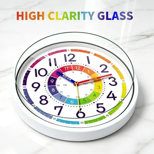 Vista 2 de Reloj de pared para niños, reloj de pared silencioso de 12 pulgadas para niños, reloj de pared decorativo de cuarzo silencioso sin tictac para aulas
