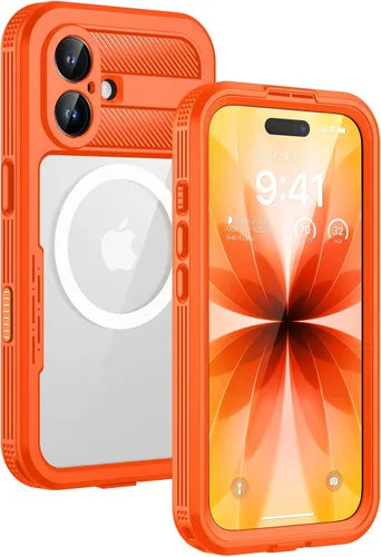 Vista 29 de Lanhiem Funda magnética impermeable para iPhone 16, protector de pantalla de privacidad integrado, compatible con MagSafe, funda antiespía de cuerpo
