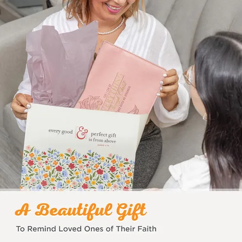 Vista 8 de Christian Art Gifts Funda de piel sintética para mujer, diseño floral rosa y dorado para mujer: Todo a través de Cristo - Fil. 4:13 Escritura