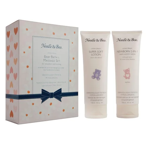 Vista 7 de Noodle & Boo Set de regalo de baño y masaje para bebés, con gel de baño y cuerpo para recién nacidos, loción súper suave, probado por pediatras