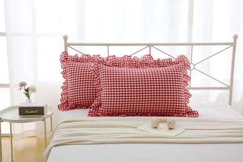 Vista 16 de Fundas de almohada cuadradas a cuadros en blanco y negro con volantes, fundas de almohada a cuadros, fundas de almohada de gingham, fundas