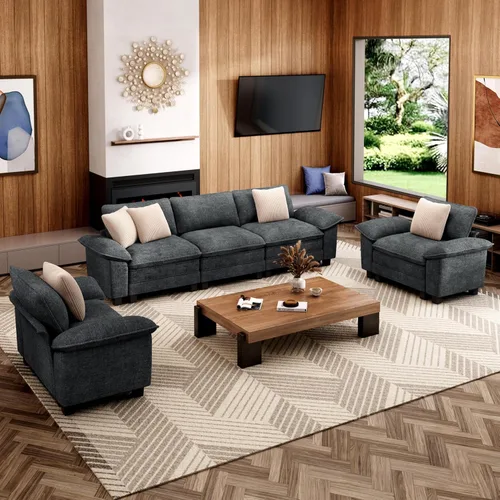 Vista 10 de Sofá Seccional Modular Individual de 53.5", Sillón de Pana Suave y Afelpada con Asiento Profundo Cómodo y Brazos Removibles para Sala de Estar