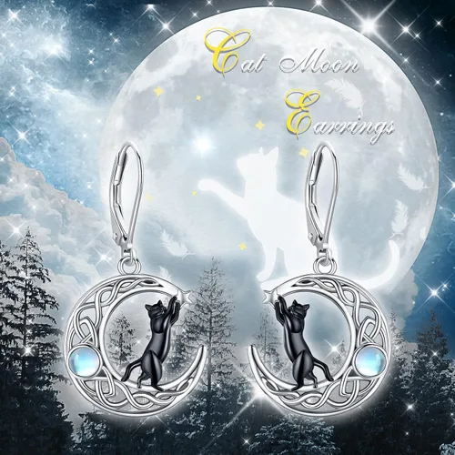 Vista 17 de Aretes colgantes de plata de ley con diseño de árbol de la vida, flor, abeja, animales, gato, colibrí, piedra lunar, turquesa, aretes con cierre