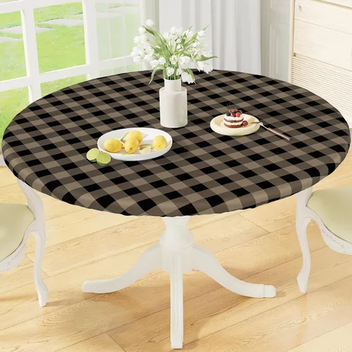 Vista 10 de misaya Mantel redondo ajustable con borde elástico, mantel de vinilo impermeable a cuadros de búfalo con parte trasera de franela para mesas