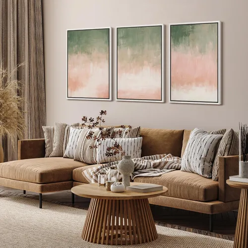 Vista 395 de SIGNFORD - Set de obras de arte en lienzo enmarcado para pared, ilustraciones abstractas de neblina del desierto en tonos neutros beige y marrón