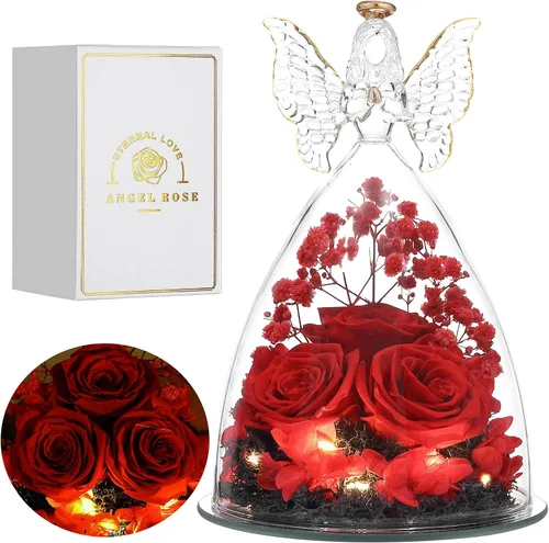 Vista 12 de Regalos de Rosas de Navidad para Mujeres Flor Real Preservada en Figuras de Ángel de Cristal Rosas para Entrega Prime Regalos de Cumpleaños